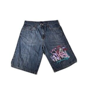 Vintage 90s Y2K Miskeen Denim Jean Shorts Jorts Bling Baggy Skater Jnco 40